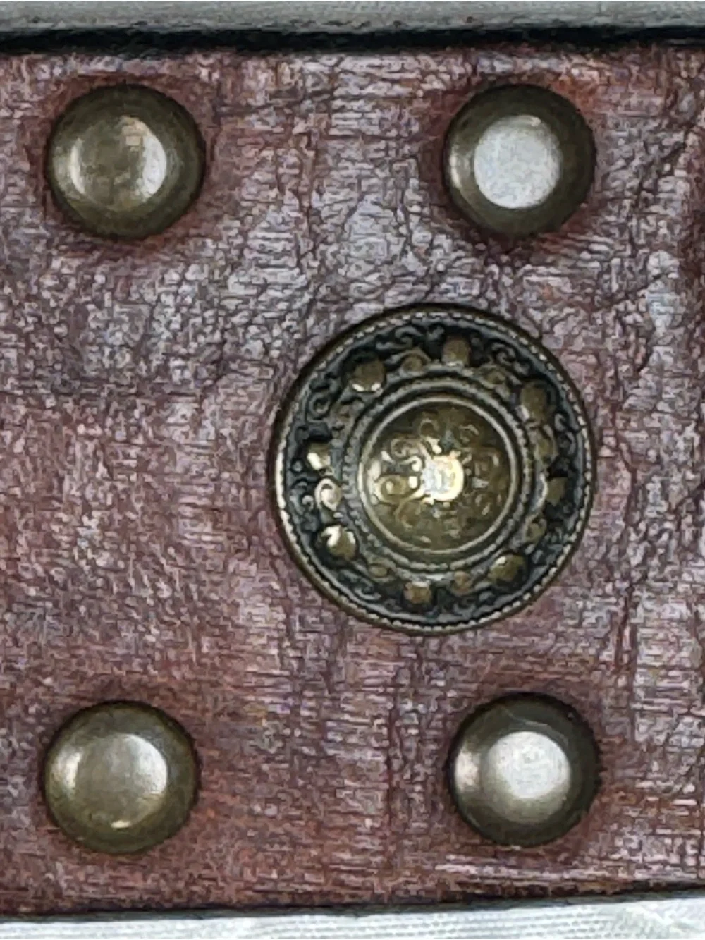 Brown Studded Italian Leather Belt Brass Buckle Handcrafted Canada 38